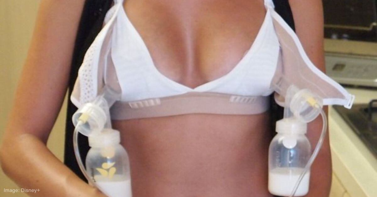 a picture of a woman with breasts exposed pumping breast milk
