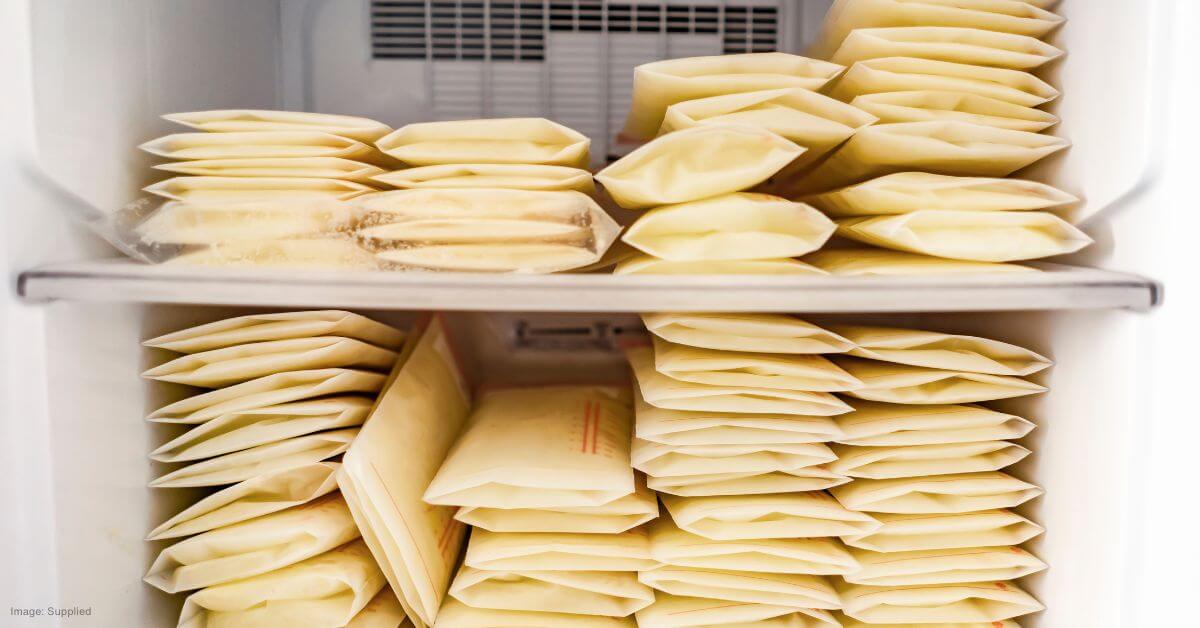 Frozen breast milk storage in breast milk storage bags in a freezer