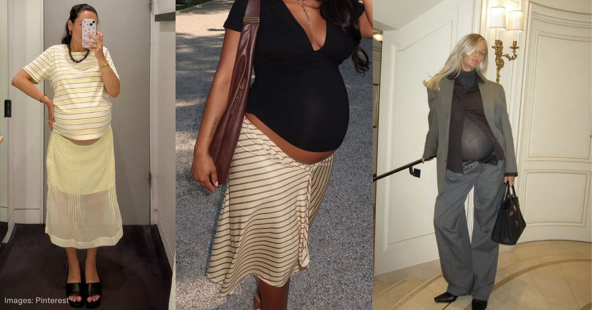 Image of three women sharing their maternity style with a bump
